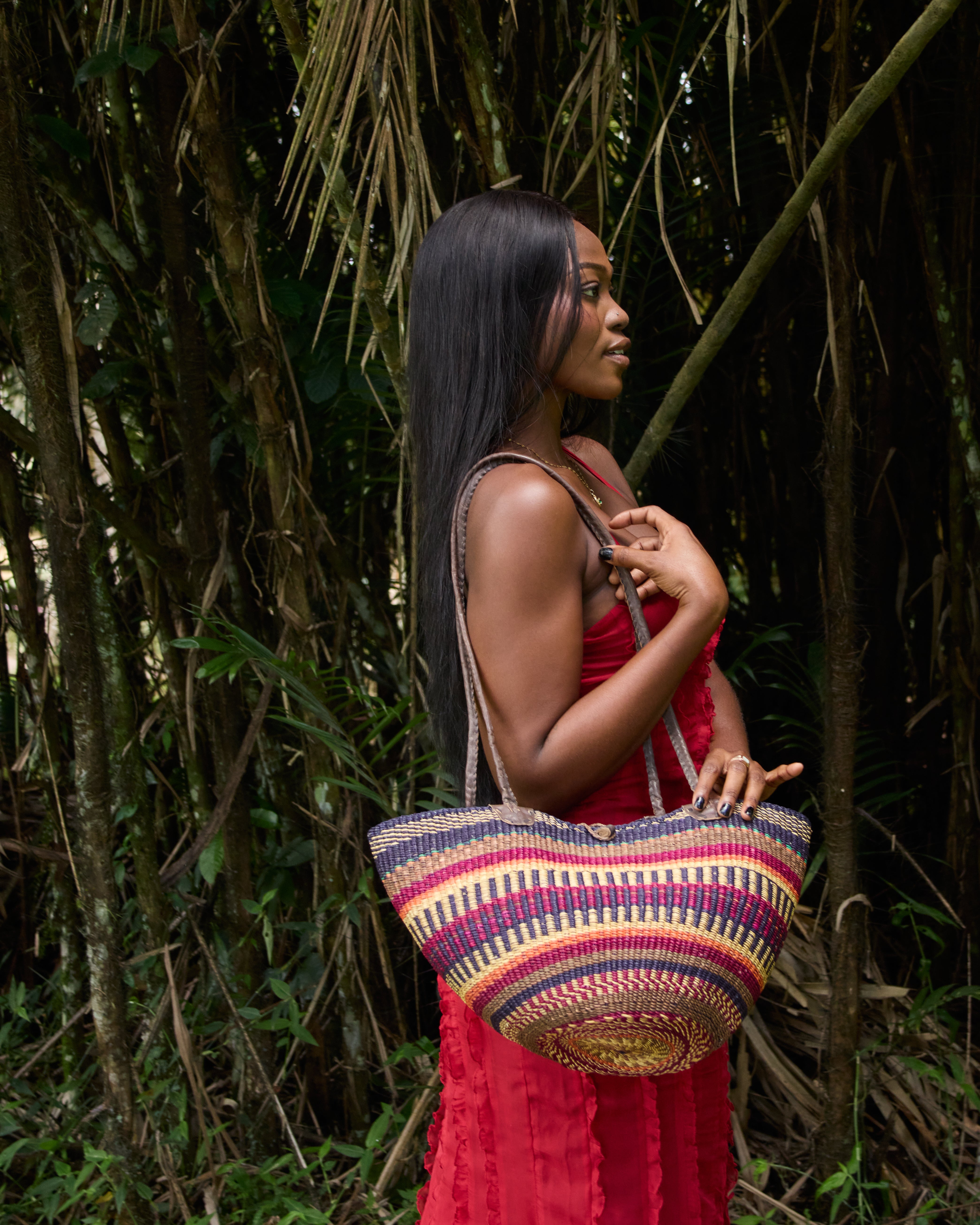Handwoven Grass Basket<br>Shoulder Bag